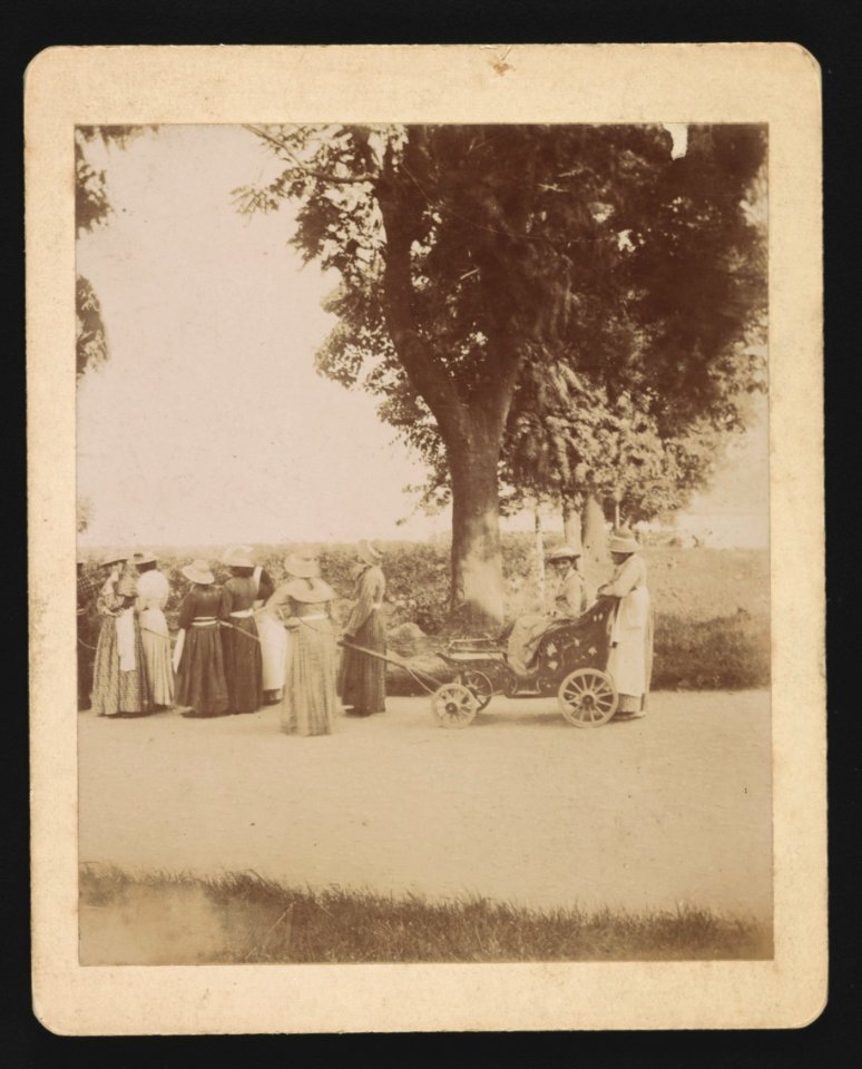 Women walking in a procession, pulling a wheelchair LCCN2015645628