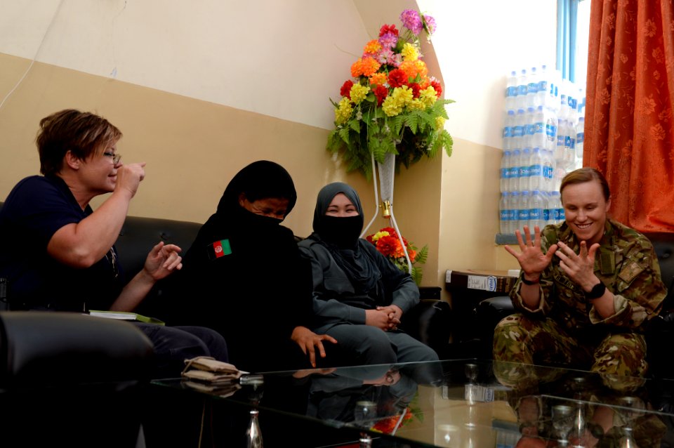 Women from 203rd Zone Afghan Border Police and TAAC-S attend shura at Kandahar Airfield, Afghanistan 150809-N-SQ656-347