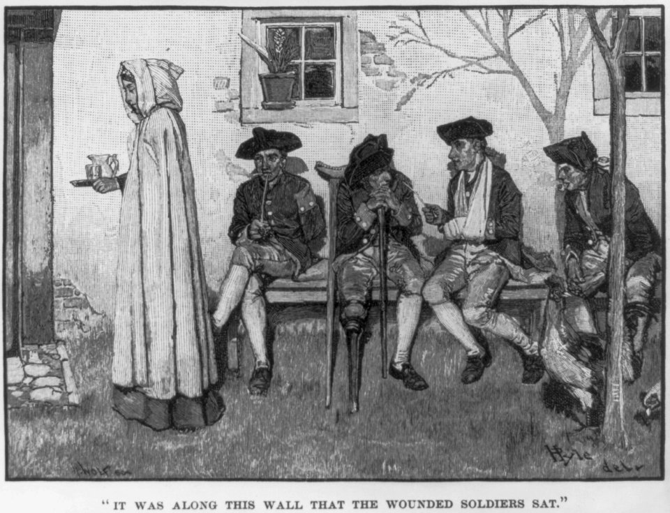 Wood engraving from drawing by Howard Pyle which illustrated his article, A Peculiar People, in Harper's New Monthly, Oct. 1889, pp. 776-785. Dunker religion in Pennsylvania- woman serving LCCN2004677400