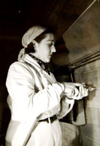 Women works with drill while producing French aircraft, WWII (34340682671)