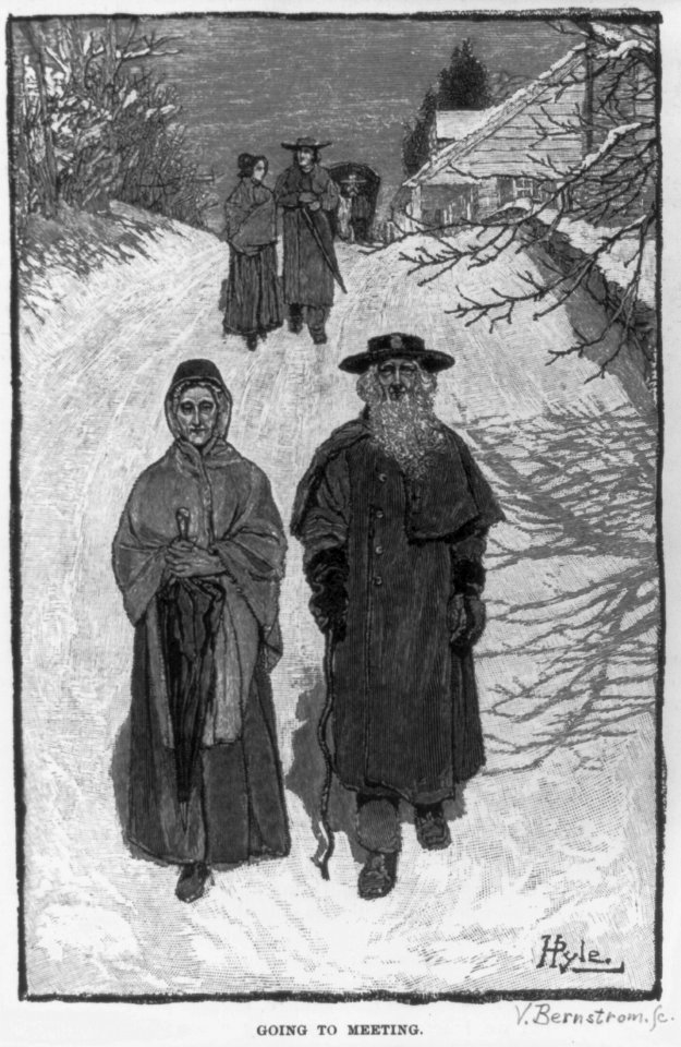 Wood engraving from drawing by Howard Pyle which illustrated his article, A Peculiar People, in Harper's New Monthly, Oct. 1889, pp. 776-785. Dunker religion in Pennsylvania- Going to LCCN2004678646
