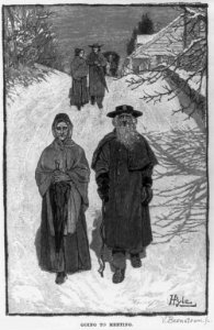 Wood engraving from drawing by Howard Pyle which illustrated his article, A Peculiar People, in Harper's New Monthly, Oct. 1889, pp. 776-785. Dunker religion in Pennsylvania- Going to LCCN2004678646