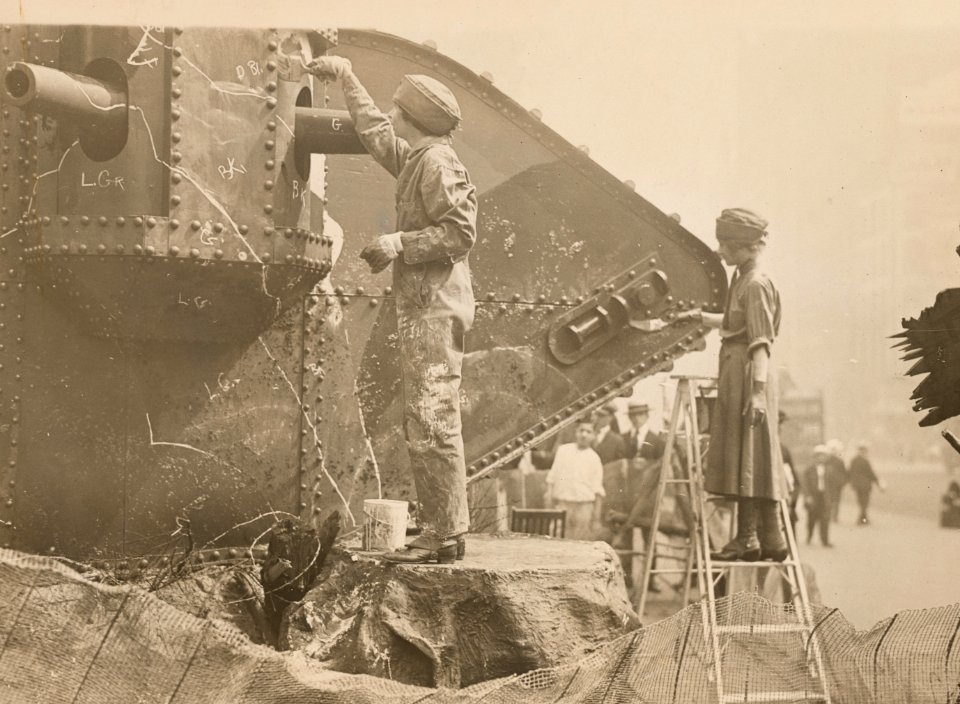 Women's Reserve Camouflage Corps hiding tanks in NYC