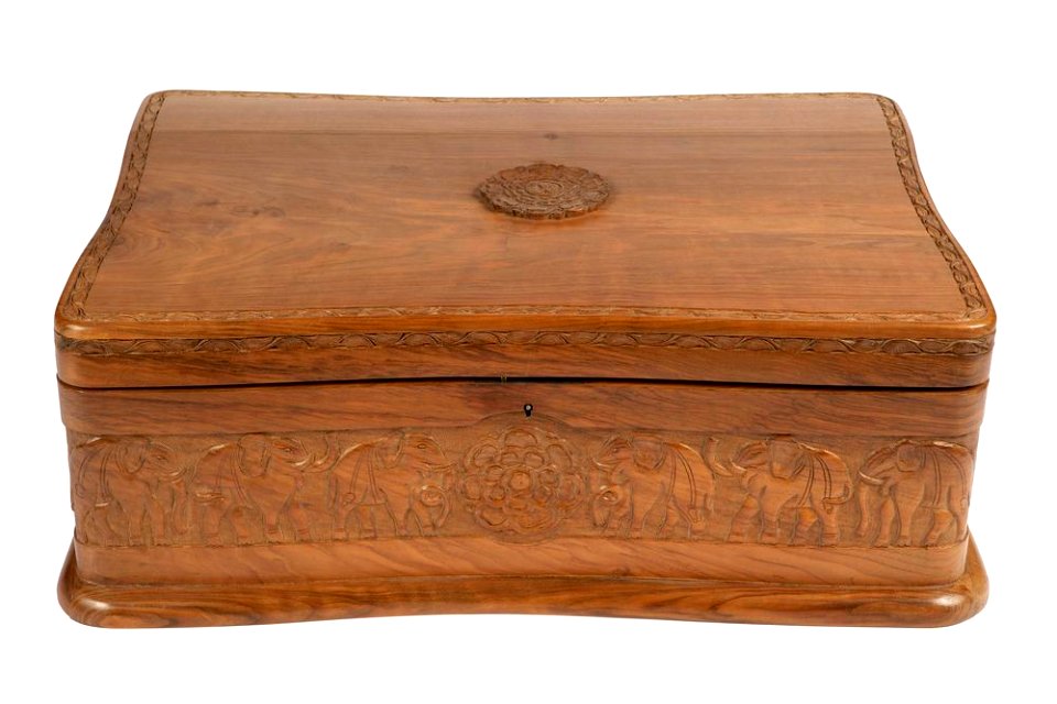 Wood chest presented to President Kennedy by Sarvepalli Radhakrishnan