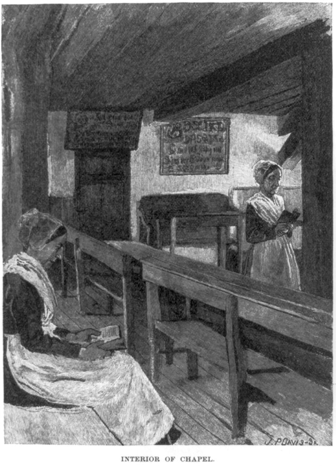 Wood engraving from drawing by Howard Pyle which illustrated his article, A Peculiar People, in Harper's New Monthly, Oct. 1889, pp. 776-785. Dunker religion in Pennsylvania- Interior of LCCN2004677401