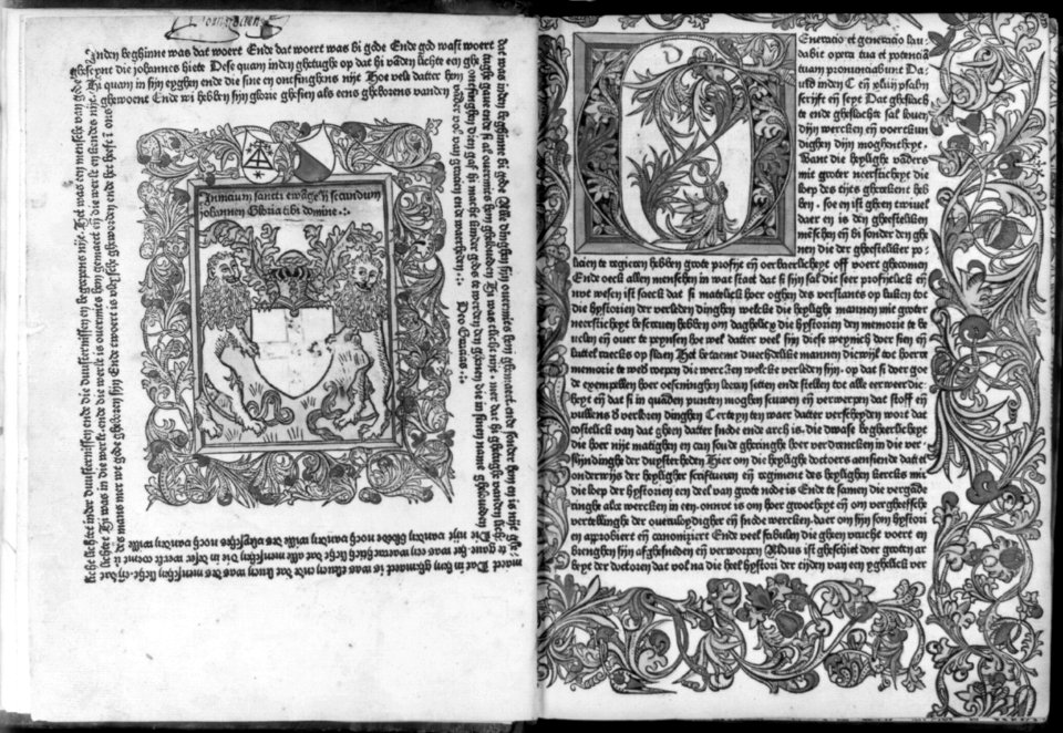Woodcut in Werner Rolevinck, Fasciculus Temporum - frontis and facing page LCCN2003663470