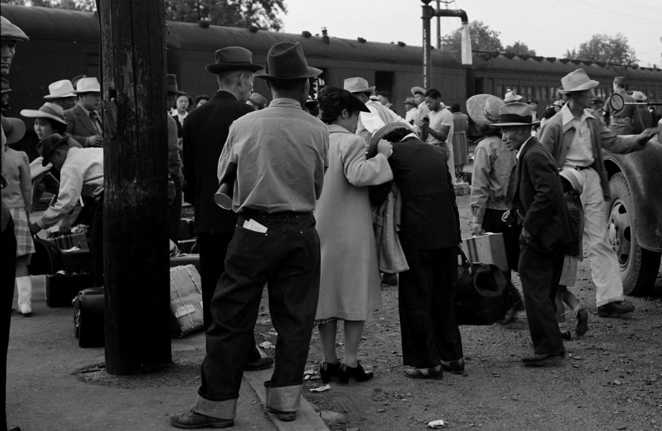 Woodland, California. Women at railroad station on morning of departure of persons of Japanese ance . . . - NARA - 537814 (cropped)