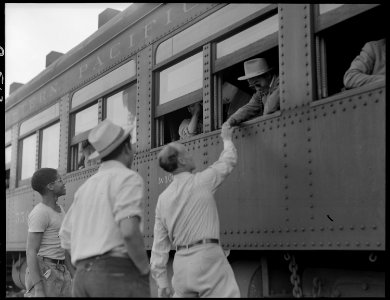 Woodland, California. Filled with evacuees of Japanese ancestry, the special train is ready to depa . . . - NARA - 537827 photo
