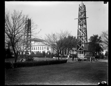 Wooden towers under construction near the Pan American Union Building, Constitution Avenue and 17th Street, N.W., Washington, D.C. LCCN2016890820