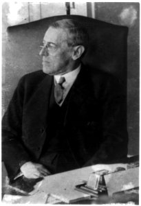 Woodrow Wilson, half-length portrait, seated at desk, facing left, at one of his first cabinet meetings LCCN92520907