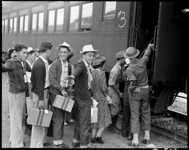 Woodland, Yolo County, California. Persons of Japanese ancestry, bound for Merced Assembly center, . . . - NARA - 537817 photo