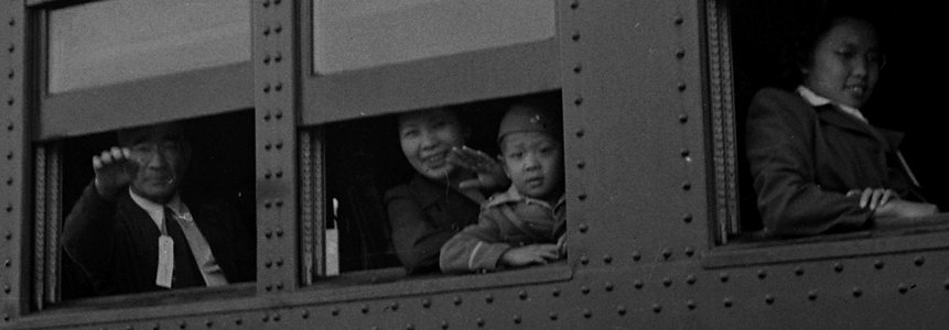 Woodland, Yolo County, California. Ten cars of evacuees of Japanese ancestry are now aboard and the . . . - NARA - 537824 (cropped) photo