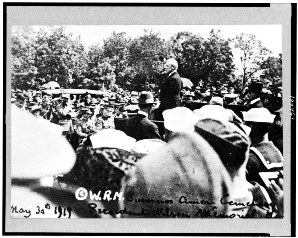 Woodrow Wilson making speech outdoors to crowd in France, May 30th, 1919 LCCN90712458