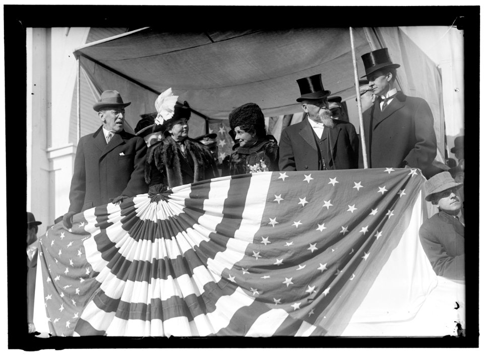 Woodrow Wilson and wife Ellen with unidentified on viewing stand LOC hec.01869
