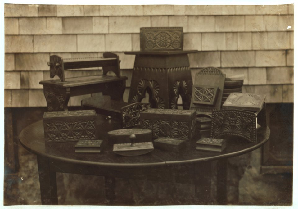 Work of wood carving. Class of working boys at King Philip Settlement. LOC nclc.05091