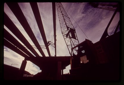 Workmen-fit-girder-on-new-span-over-the-shirley-highway-november-1972 7461346274 o