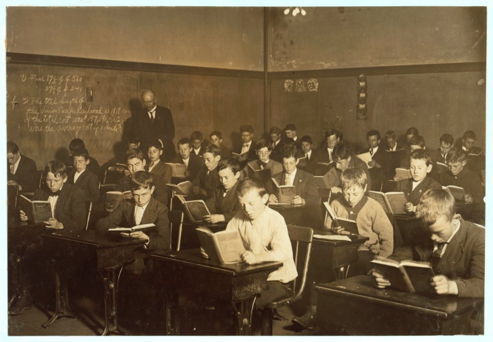 Working Boys of all Nationalities Making the Best of the Spare Evening Hours. Boston 1915 Exhibit. LOC nclc.04541