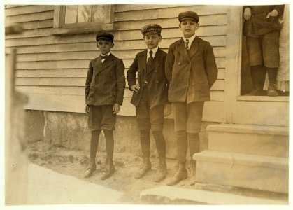 Workers in Phoenix, Mill, Phoenix, R.I. Two largest boys, Joseph and Albert Paranthean have been in the mill over a year. Boy on left hand end, Joseph Miclette is beginning to work. Sunday LOC nclc.01688