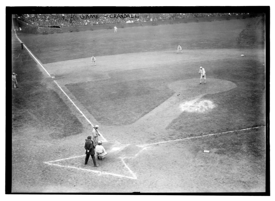 World Series 1913, 4th game, Shibe Park, Doc Crandall bats, Chief Bender pitching (baseball) LCCN2014694442