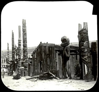 World's Columbian Exposition lantern slides, Alaskan Village Totem Poles, Midway Plaisance (NBY 8856)
