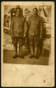 World War I Infantry soldiers, standing in front of photographers backdrop LCCN2010651603