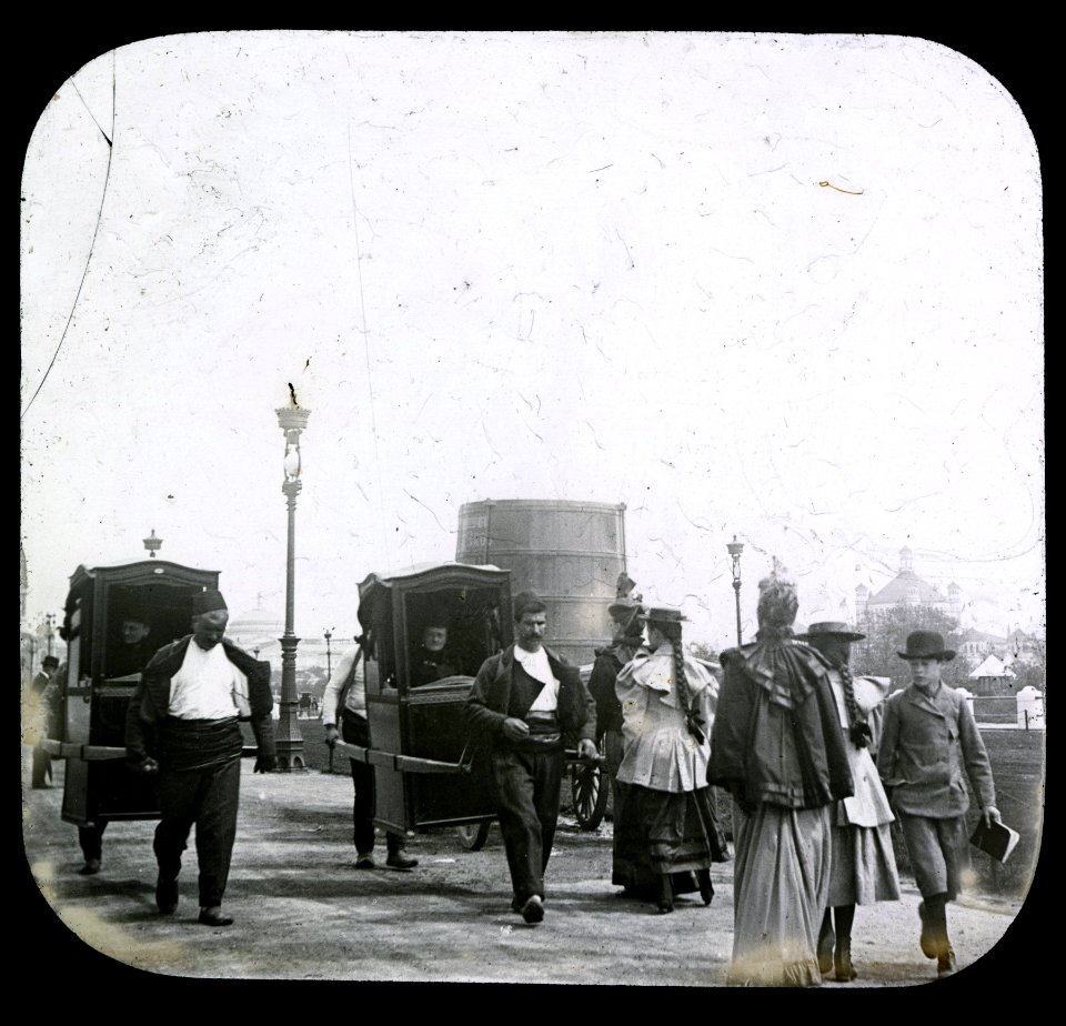World's Columbian Exposition lantern slides, Midway Plaisance, Turks Carrying Sedan Chairs (NBY 8769)