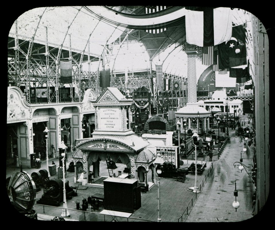 World's Columbian Exposition lantern slides, Electric Building, Interior, Looking South (NBY 8718)
