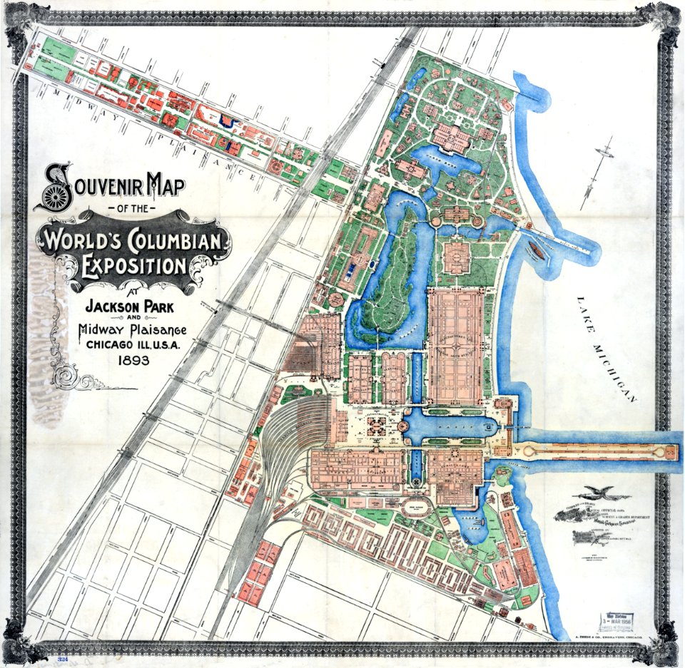 Worlds Columbian Exposition Souvenier Map, 1893