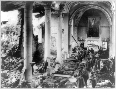 Wounded being treated in an old church, 4th Ambulance Co., 1st Div. LCCN2016650682