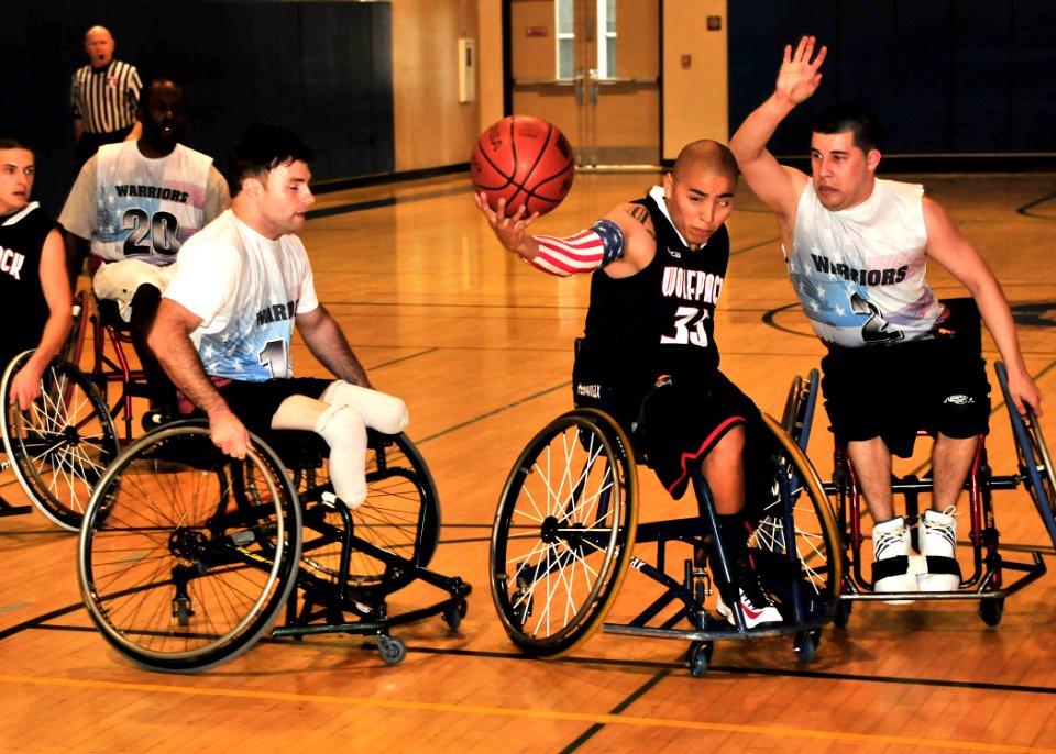 Wounded Warriors play wheelchair basketball. (8446975315)