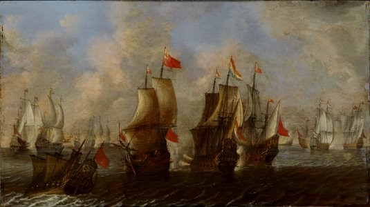 Oljemålning. Sjöslag mellan Engelska och holländska fartyg - Skoklosters slott - 98159