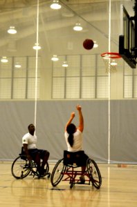 Wounded warriors practice wheelchair basketball. (8185202461) photo