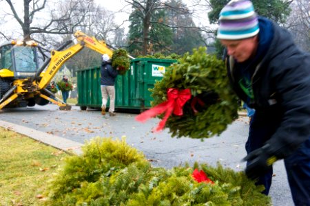 Wreath cleanup event, Dumpster & backhoe (16169785317)