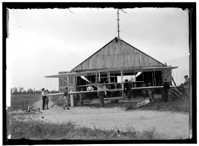 WRIGHT FLIGHTS, FORT MYER, VA, JULY 1909. FIRST ARMY FLIGHTS; HANGAR, ORVILLE WRIGHT, RIGHT LCCN2016863806
