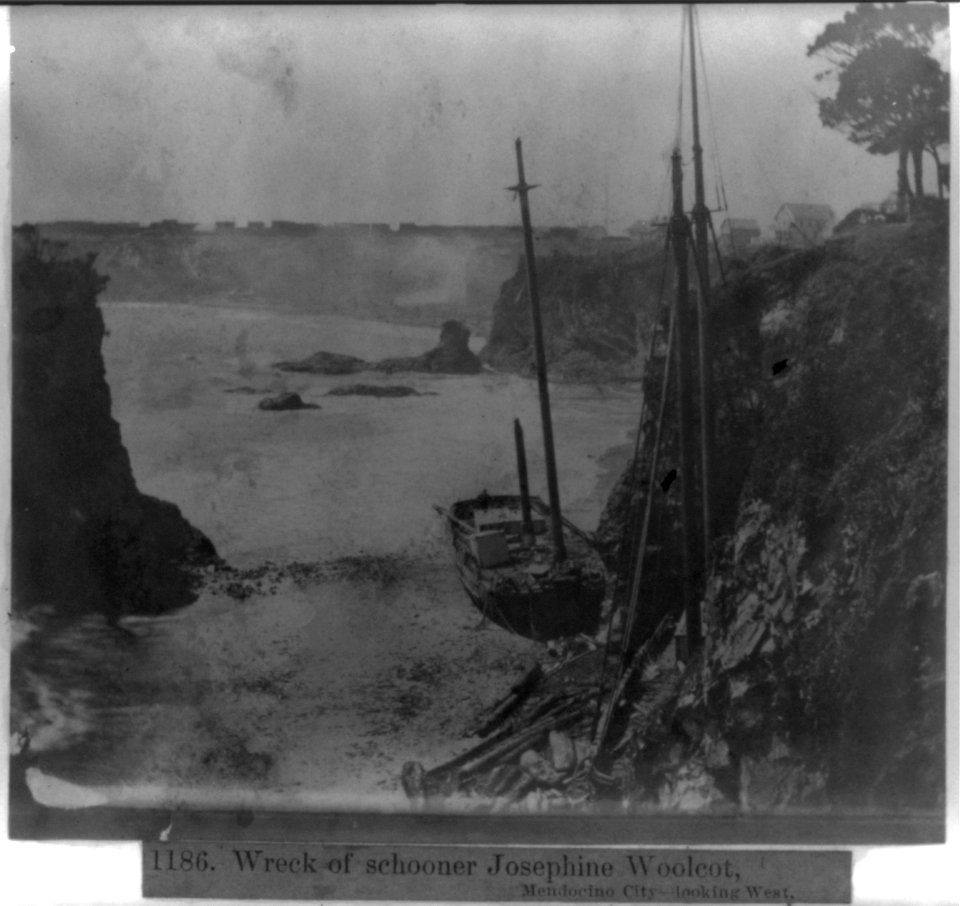 Wreck of schooner JOSEPHINE WOOLCOT, Mendocino City-looking West. LCCN2002719821