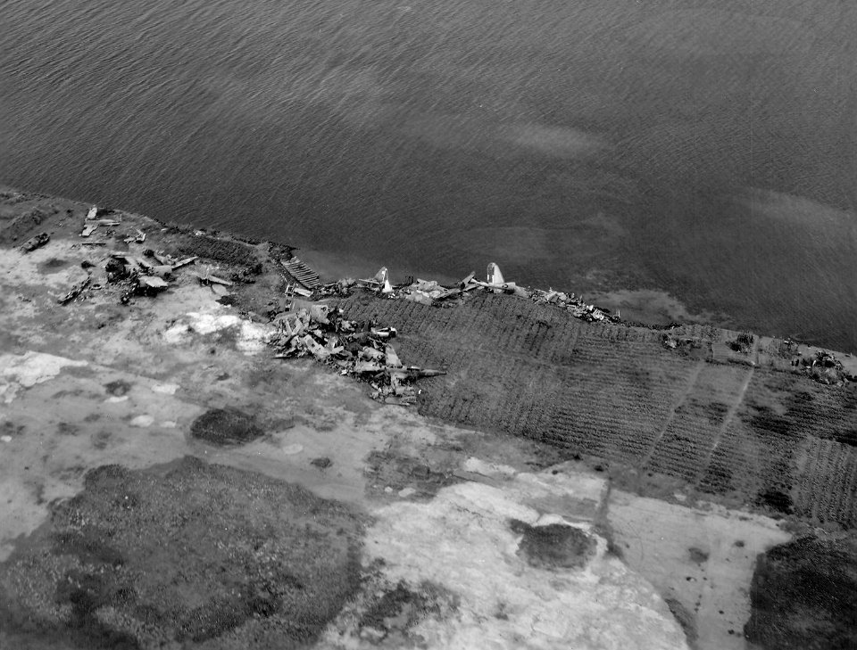 Wrecked aircraft on Eten island Truk in August 1944