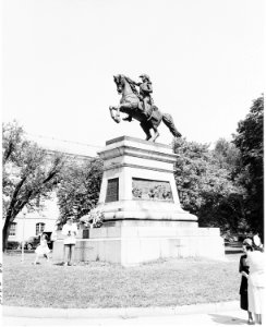 Wreath laying ceremony at the statue of South American patriot San Martin in Washington, D. C. There is an... - NARA - 199872 photo