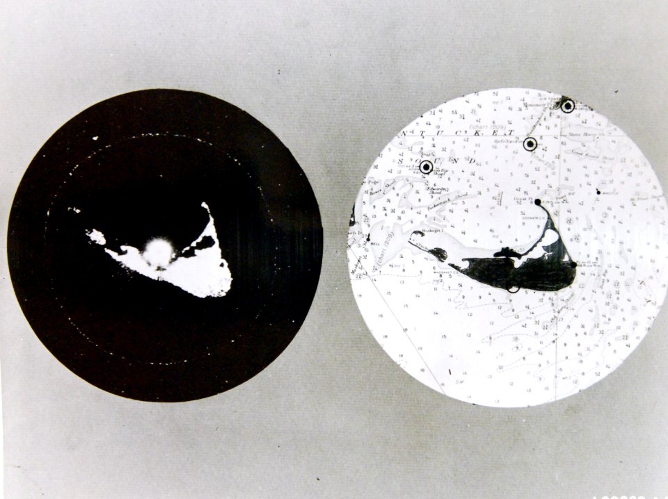 WWII comparison of aerial radar scope photograph of Nantucket with actual chart of island (38628763390)