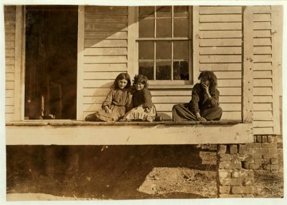 Wylie Mill, Chester, S.C. Girl at end of porch Daisy Estis (Couldn't spell her name) Worked 2 years. other two not in the mill. No school within reach. All chewed tobacco. LOC nclc.01411