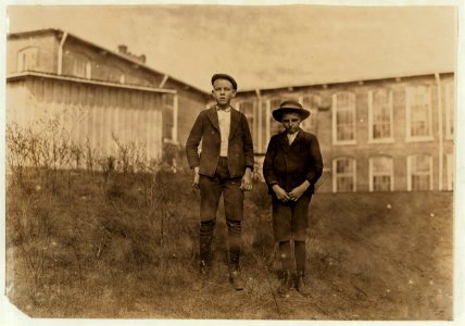 Wylie Mill, Chester, S.C. Tommy Ashville, (smaller boy) 2 years in mill. 'Specks I'm about 11.' Arthur Shelly, 8 years in mill. 14 years old. Other boys agreed he had been in mill 8 years. LOC nclc.01416