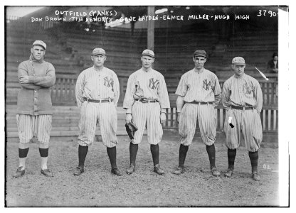 Yankees outfield - Don Brown, Tim Hendryx, Gene Leyden, Elmer Miller, Hugh High, New York AL (baseball) LCCN2014701226