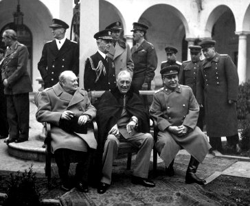 Yalta Conference (Churchill, Roosevelt, Stalin) (B&W) photo