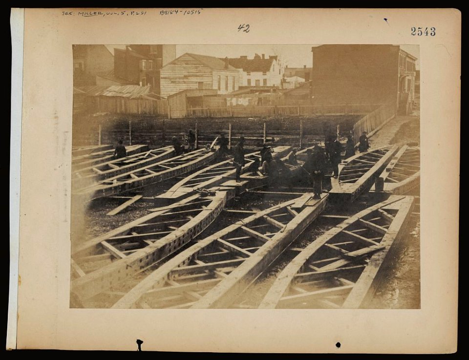 Yard at Alexandria, construction corps finishing portable bridge trusses LCCN2006676171