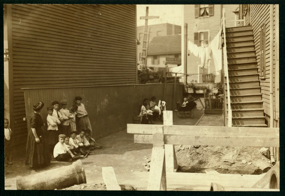 Yard full of home work. Some would not be in photo. 52 Medford Street. Somerville, Mass. See Home Work report. LOC nclc.04245