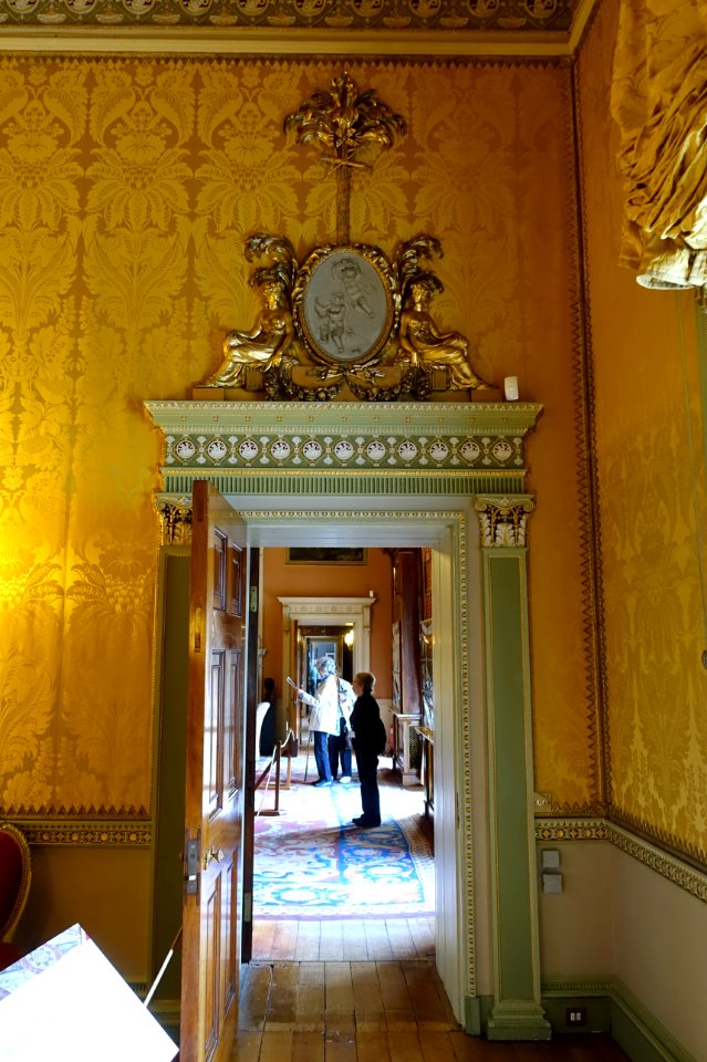 Yellow Drawing Room doorway, overdoor frame attributed to Thomas Chippendale, medallion attributed to Antonio Zucchi, c. 1775-1780 - Harewood House - West Yorkshire, England - DSC01879