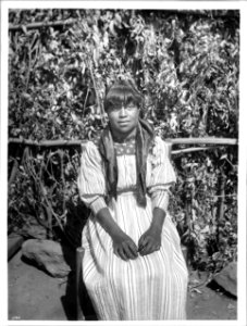 Yokut Indian girl of school age, Tule River Reservation near Porterville, California, ca.1900 (CHS-3799)