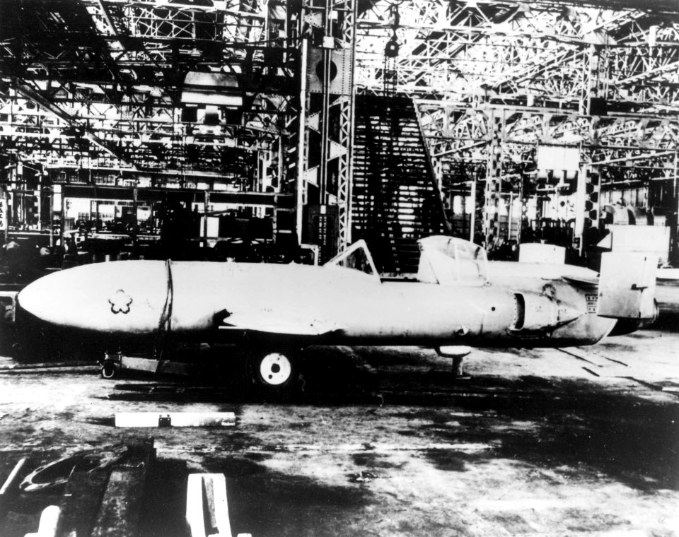 Yokosuka MXY 7 Ohka in hangar in 1945