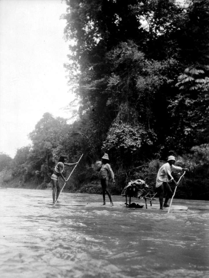 Ynglingar fara på en flotte utför en fors i Rio Baudo. Rio Baudó. Colombia - SMVK - 004018