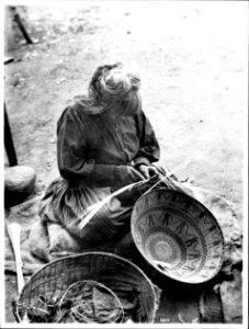 Yokut Indian woman basket maker, Tule River Reservation near Porterville, California, ca.1900 (CHS-3803)