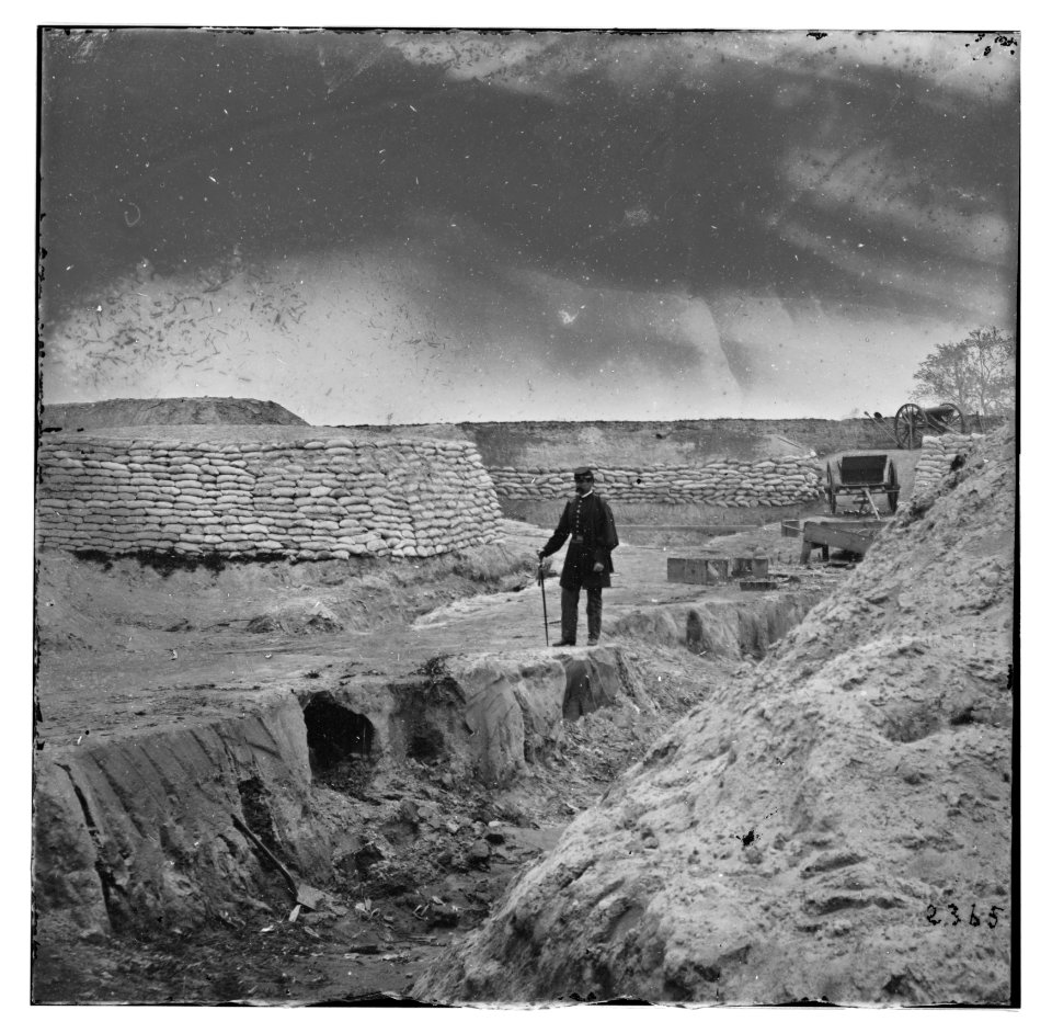 Yorktown, Virginia (vicinity). Fortifications. The ditch, dug by Cornwallis in 1781 was deepened by Gen. Magruder in 1862 LOC cwpb.01595
